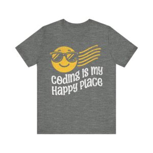 coding is my happy place smiley face t shirt